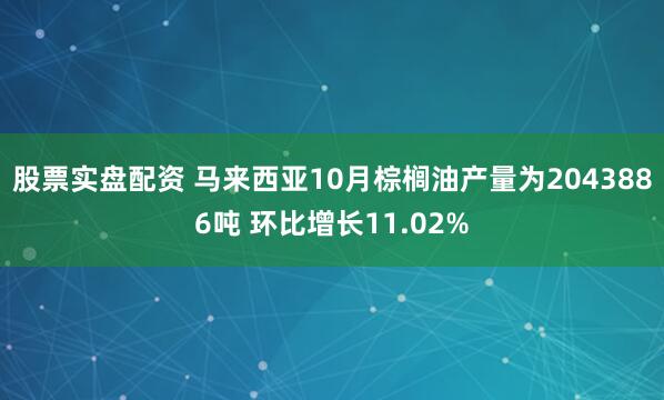股票实盘配资 马来西亚10月棕榈油产量为2043886吨 环比增长11.02%